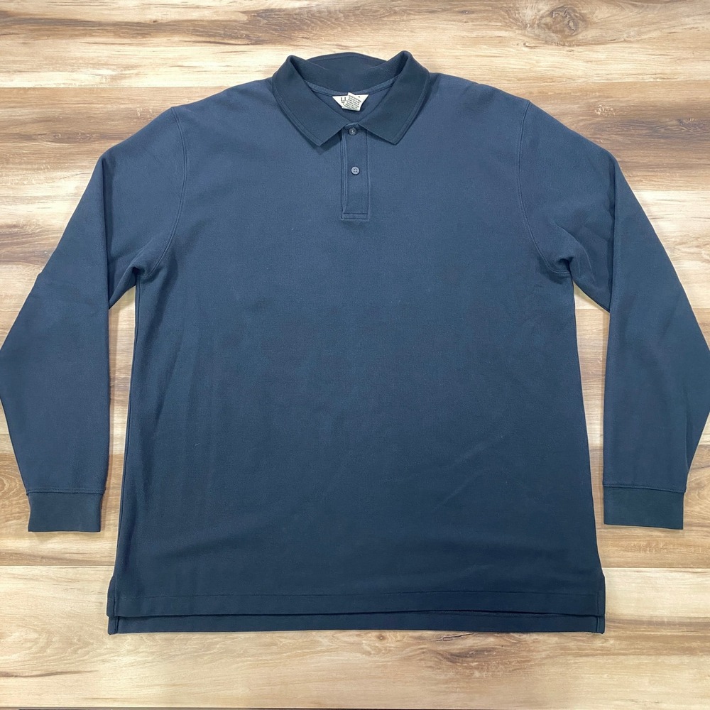 LL Bean Polo Shirt Mens XL‎ Tall Classic Cotton Long Sleeve Faded Black Double L